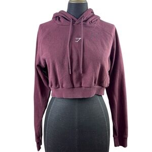Gymshark Top Cropped Hoodie Pullover Logo Brown Size Small